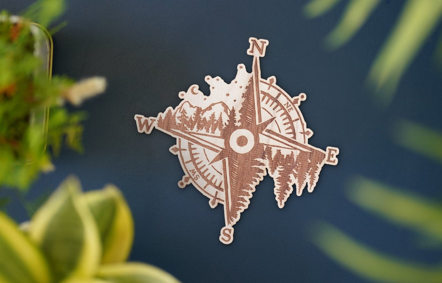 Mountain Compass Wooden Sticker | 14