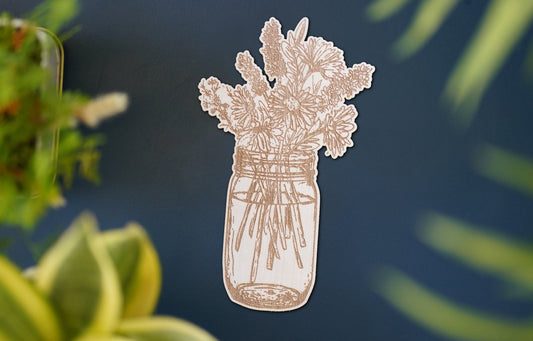 Flower Bouquet In Mason Jar Wooden Sticker | 8