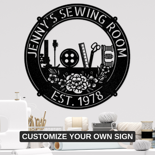 Sewing Love - Personalized Metal Sign for Sewing Room Decor