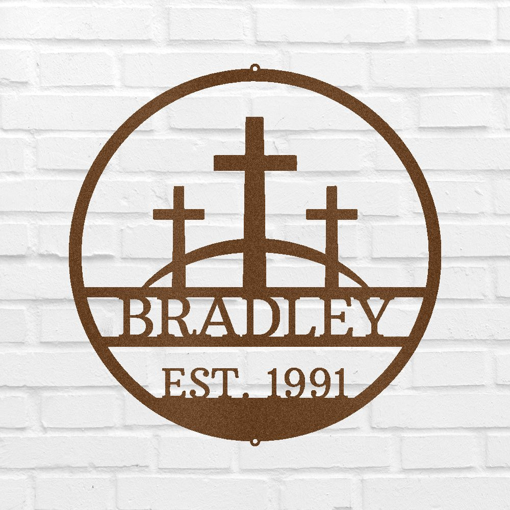 Three Crosses Jesus Personalized Gifts - Custom Metal Sign, In Loving Memory